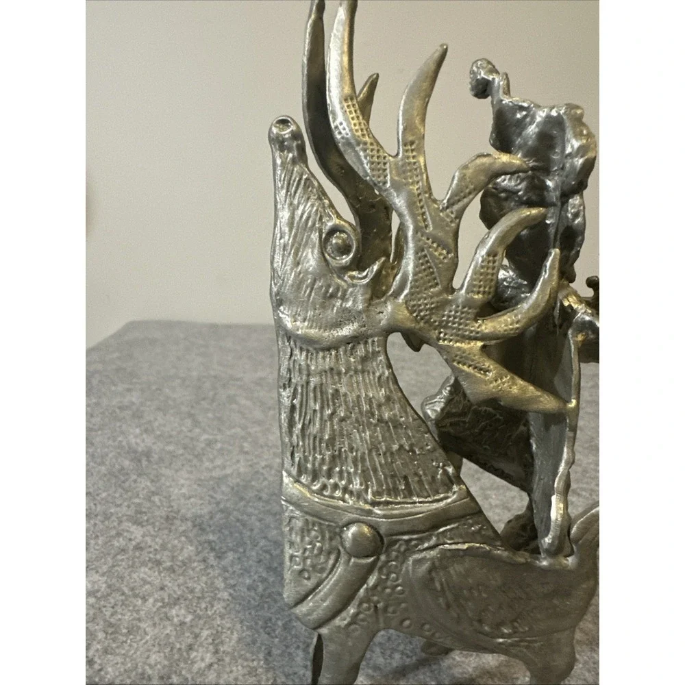 Pewter Santa with Deer and Tree By Don Drumm Home Decor Retired Signed